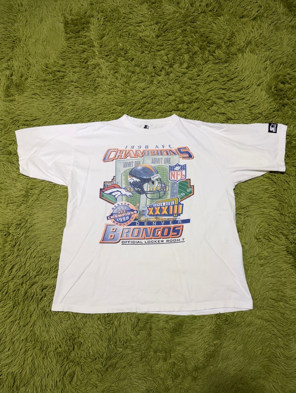 Vintage Starter NFL 1998 Denver Broncos AFC Champions Graphic T-shirt Size XL